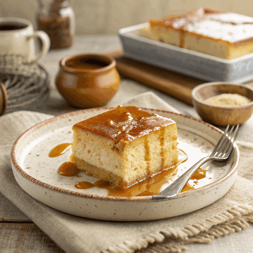 slice of Tres Leches Flan Fusion Dessert