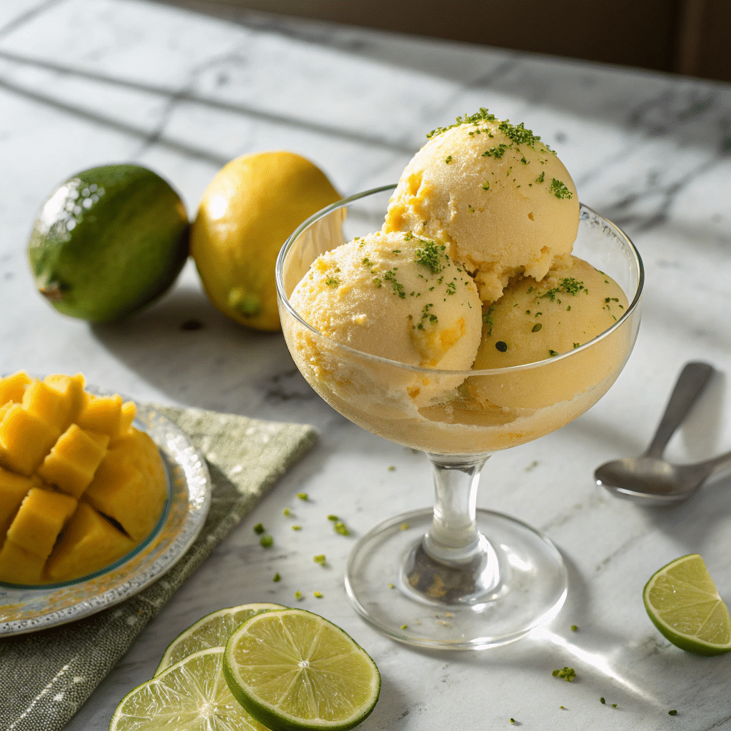 creamy scoop of mango lime sorbet