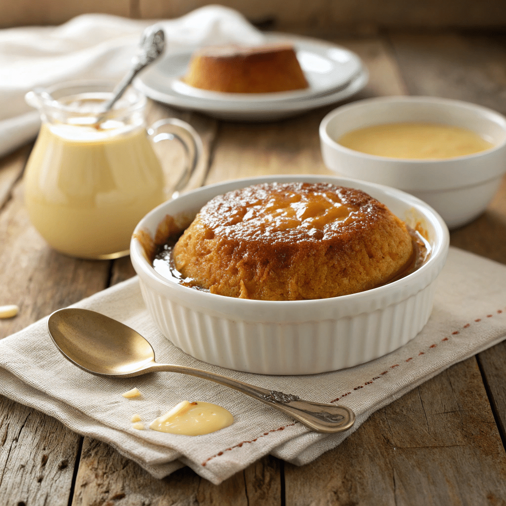 A golden-brown Malva pudding
