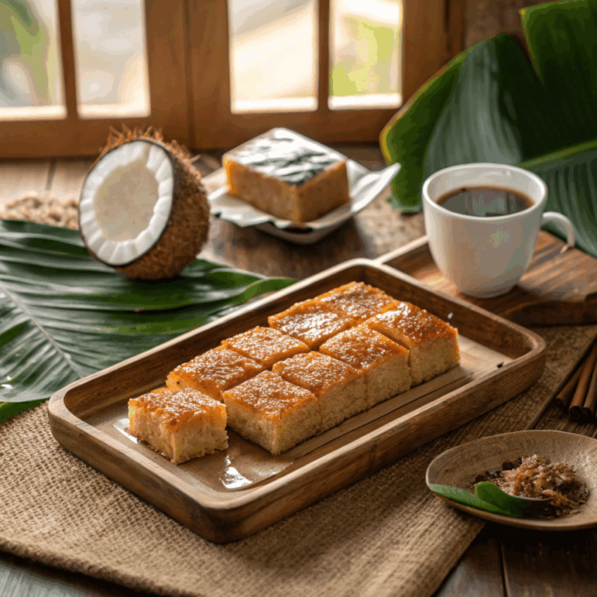 freshly sliced biko sticky rice cake