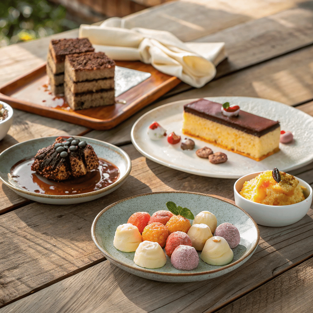 variety of plated global desserts from different countries