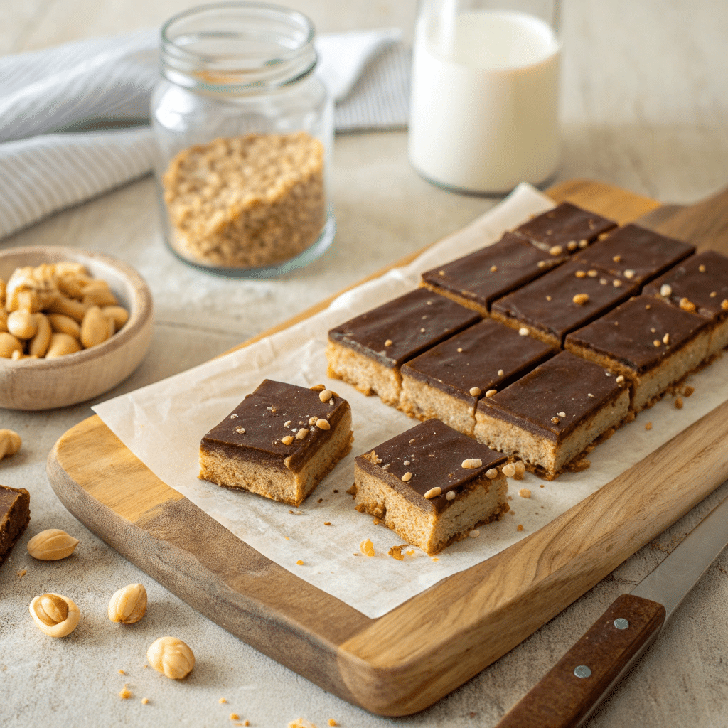 Snickers bars sliced into neat squares