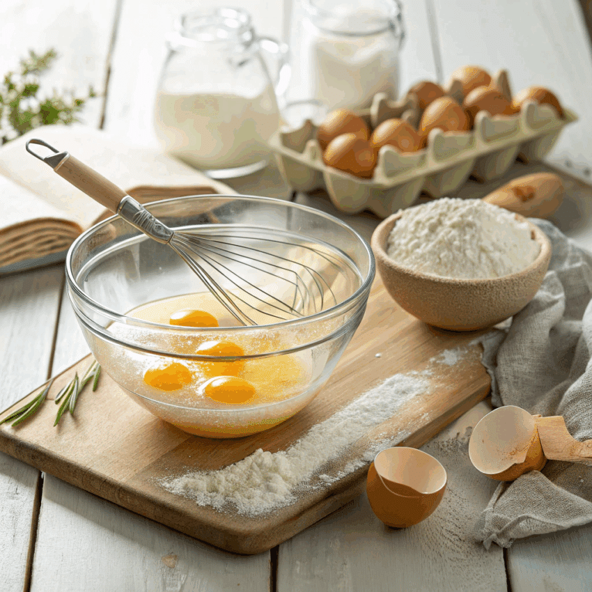 mixing bowl filled with glossy stiff peak egg whites