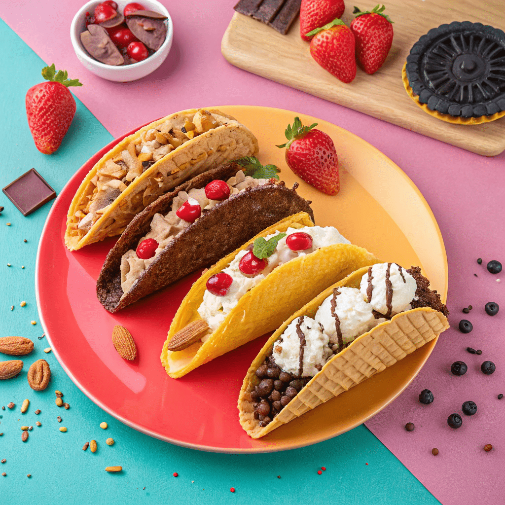 five different ice cream tacos