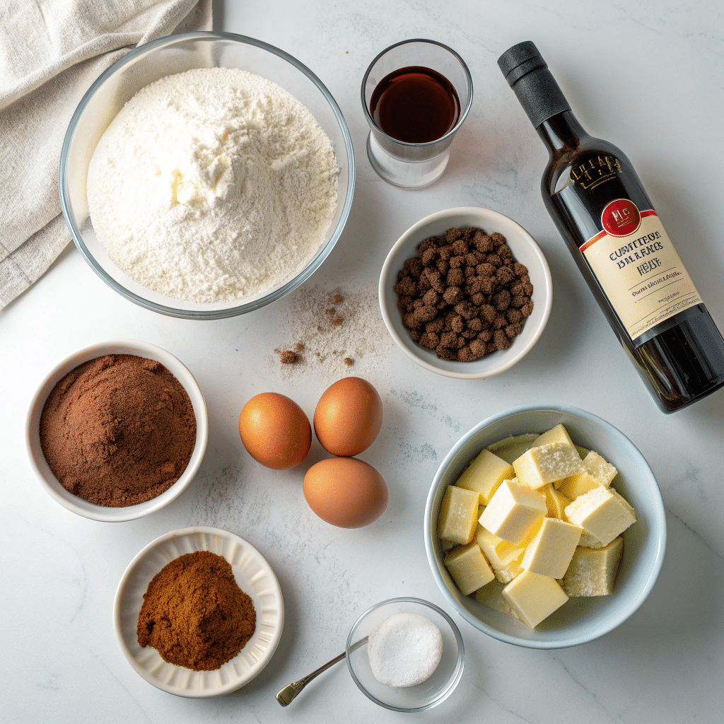 ingredients for baking a port wine fudge cake