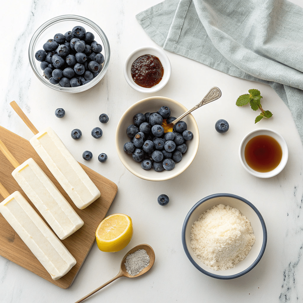ingredients laid out for blueberry coconut popsicles