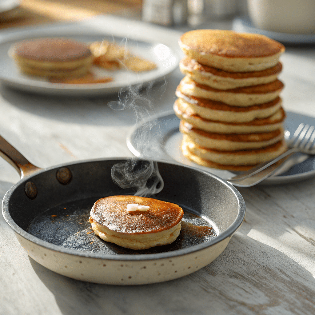 A “test pancake” in a small pan