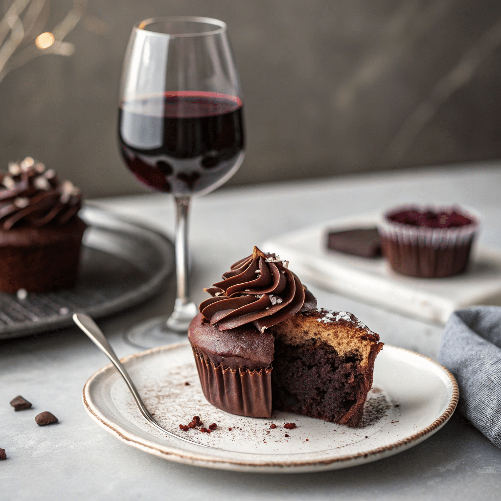 Merlot cupcake with chocolate frosting
