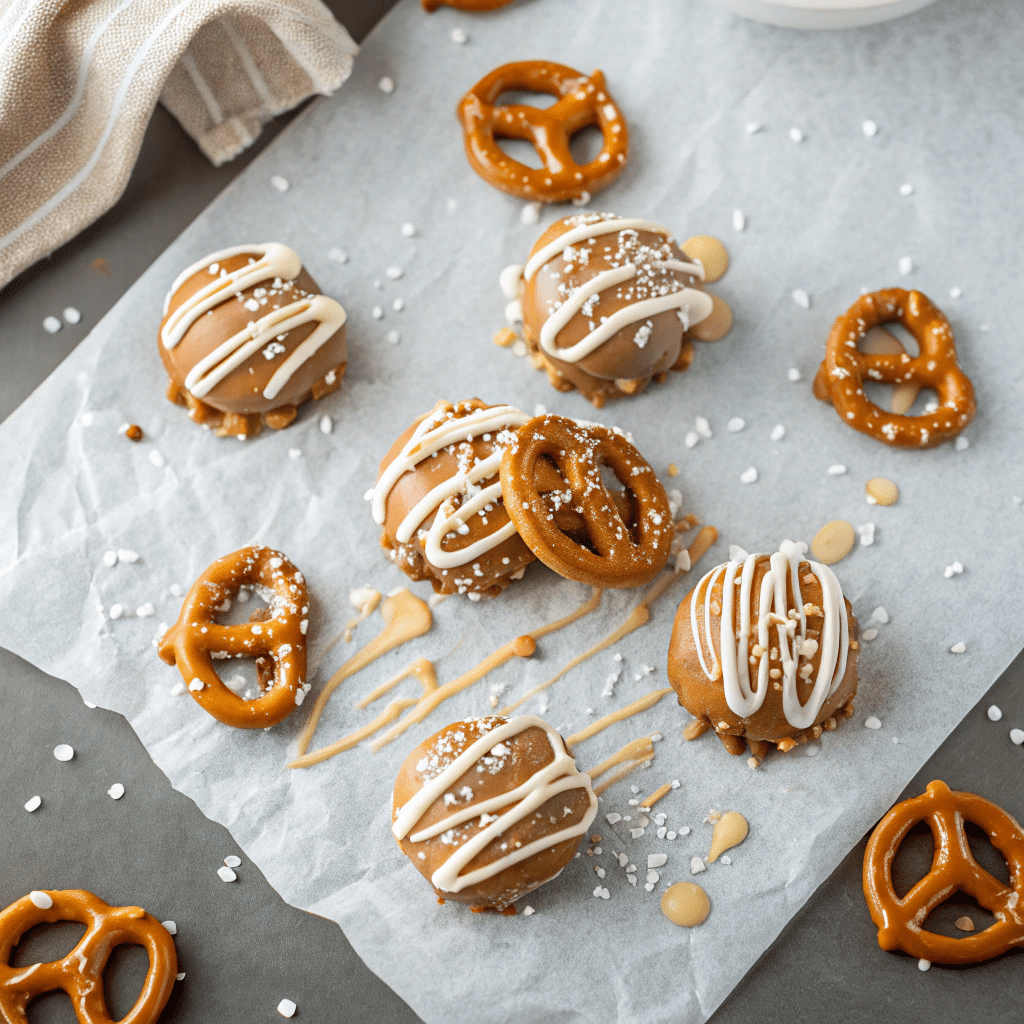 Caramel-coated pretzel clusters