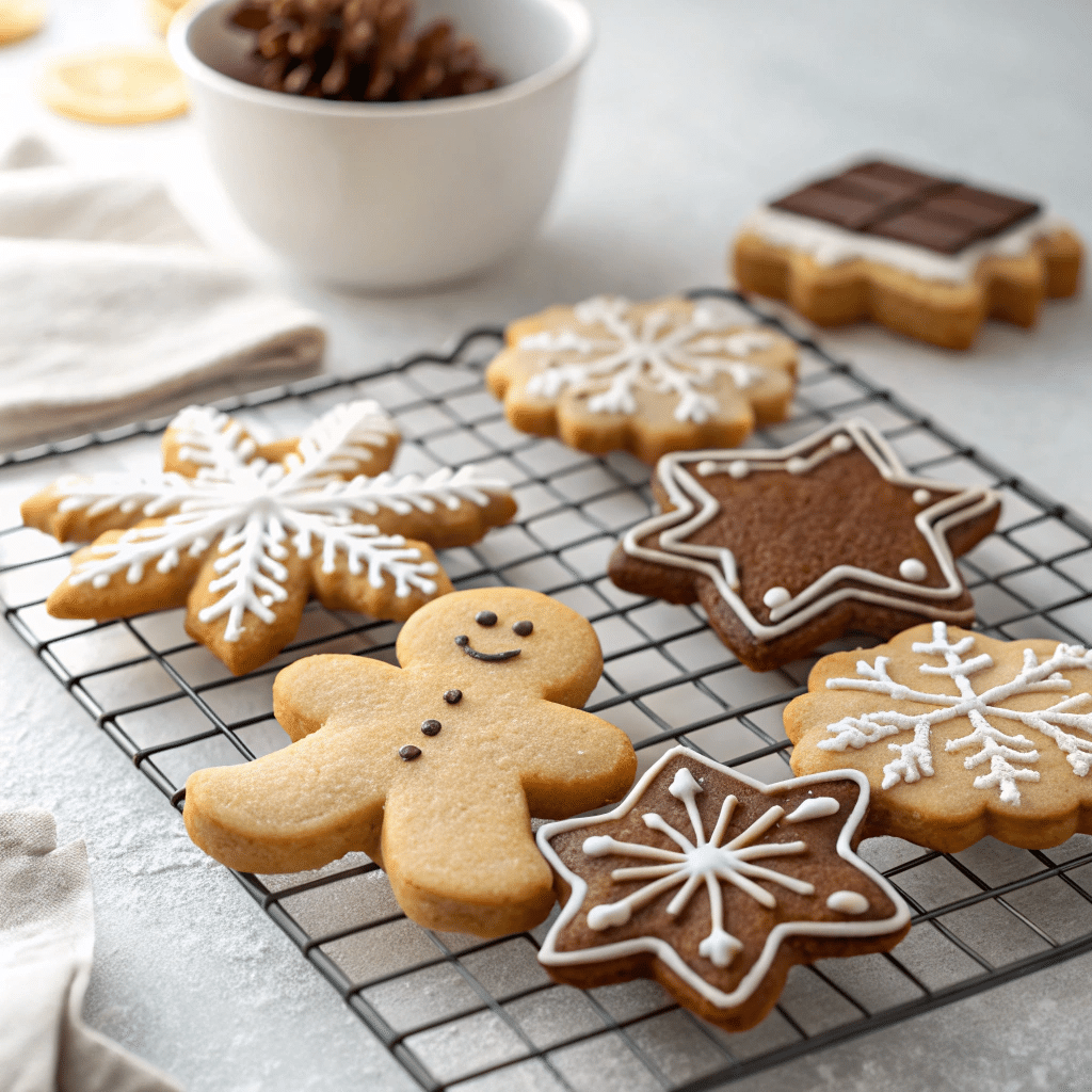different undecorated cookies on a cooling rack