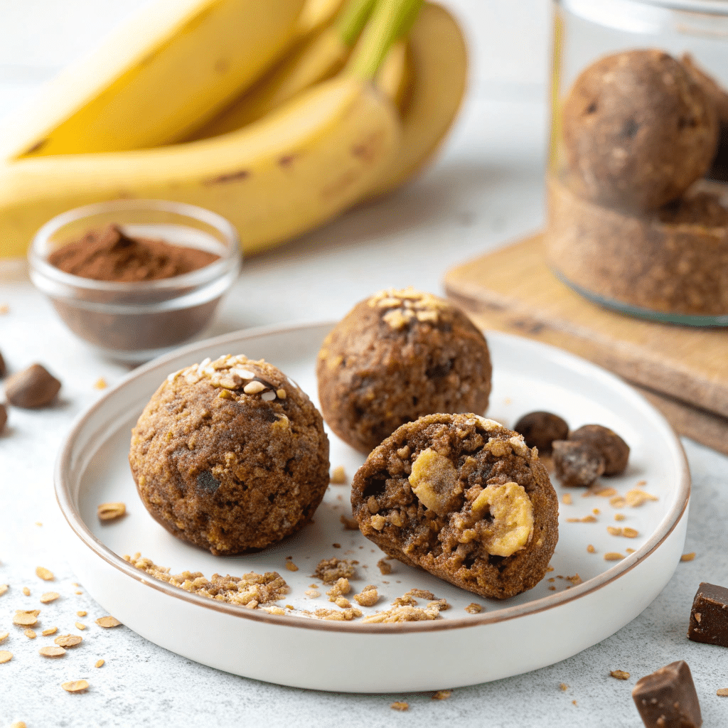 sliced banana cocoa energy balls