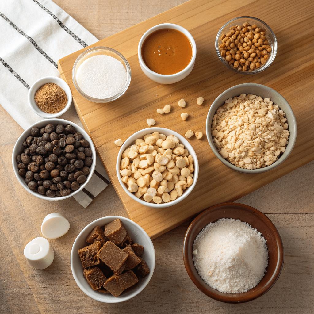 ingredients for no bake Snickers bars