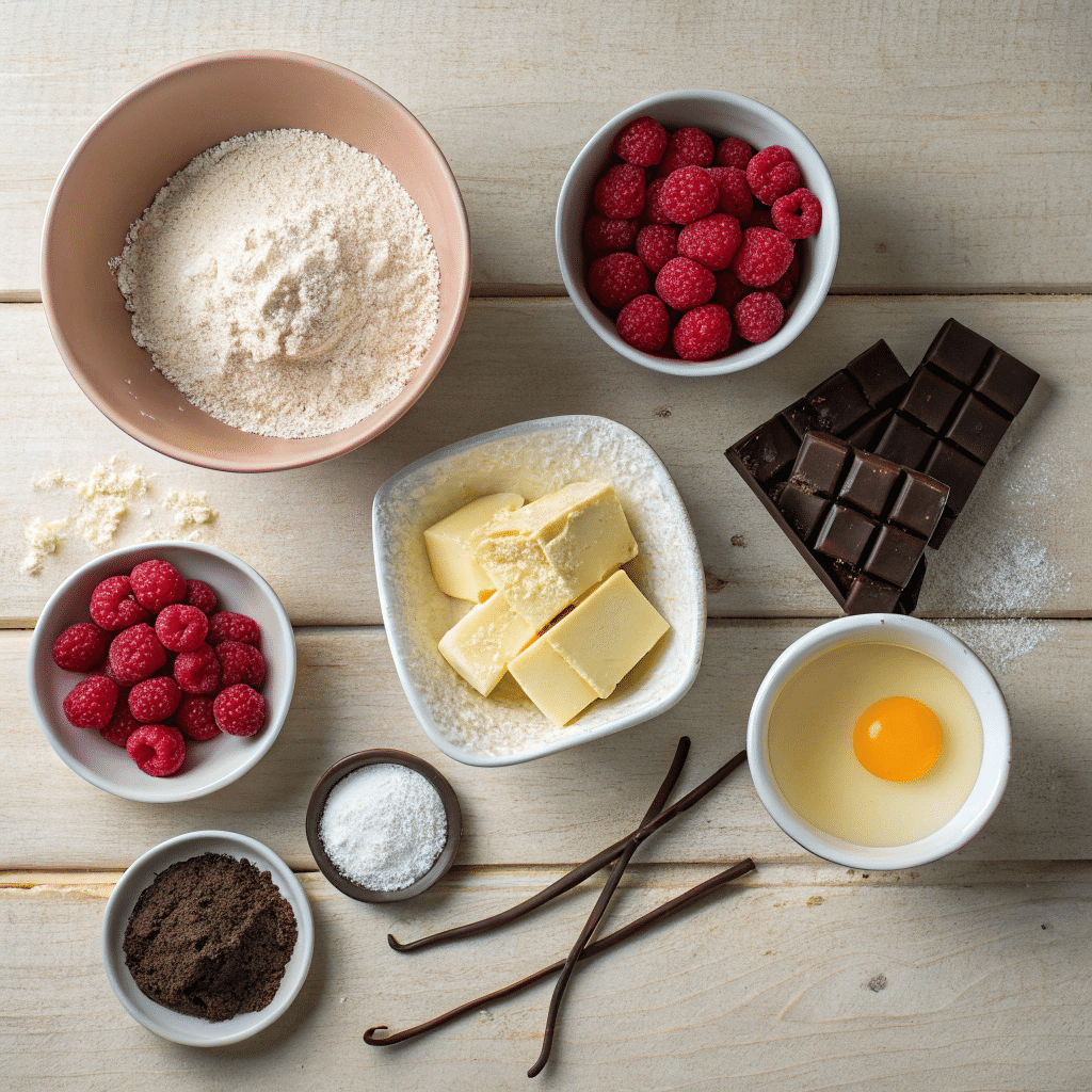 baking ingredients for raspberry ganache tart