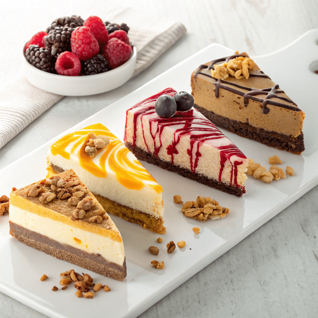 Four frozen yogurt ice cream cake slices