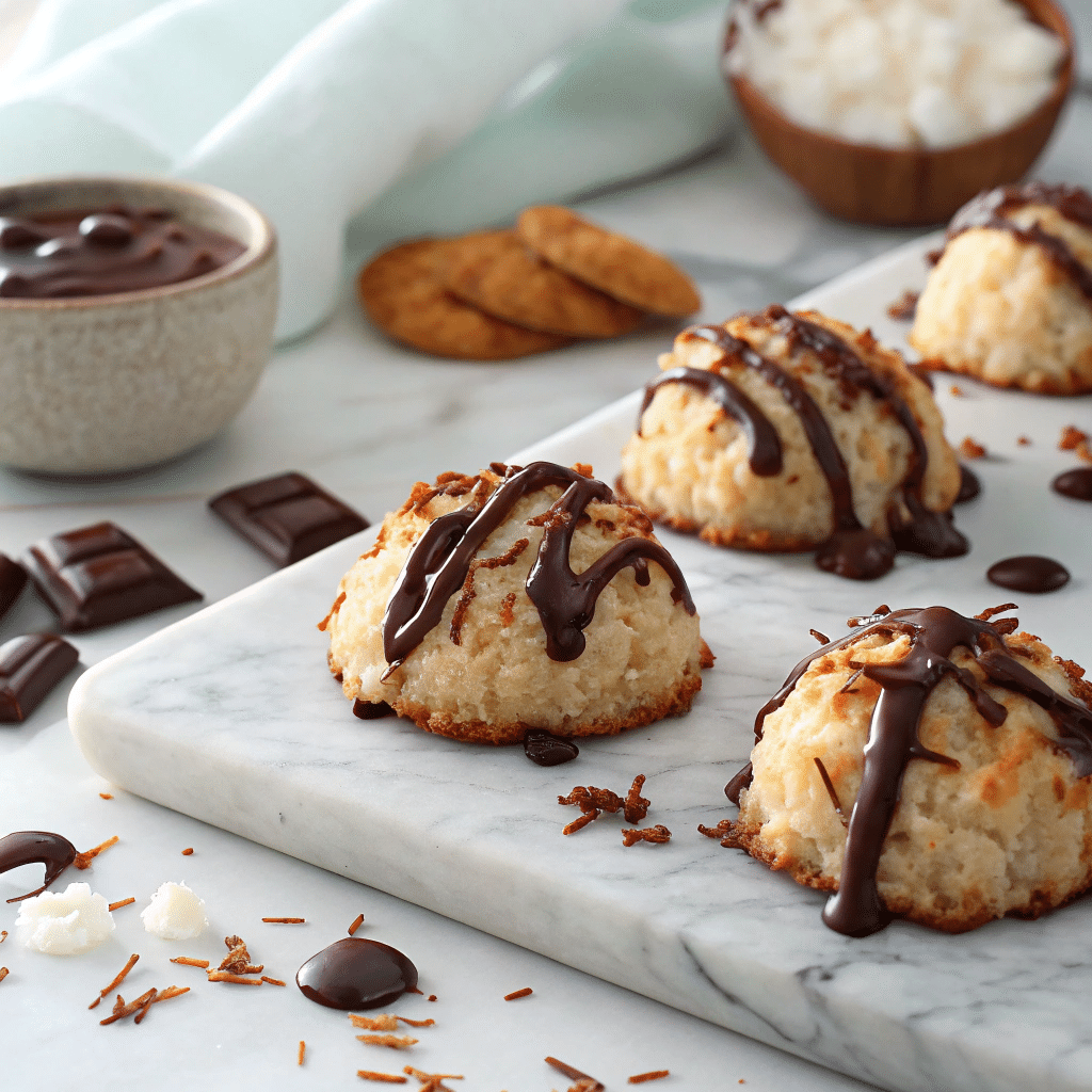 coconut macaroon clusters drizzled