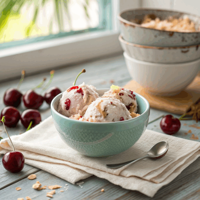 bowl of cherry coconut ice cream