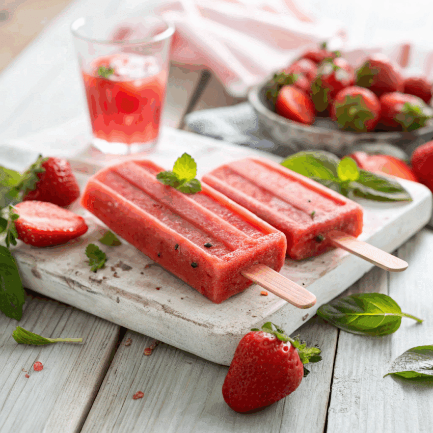 homemade strawberry basil popsicles