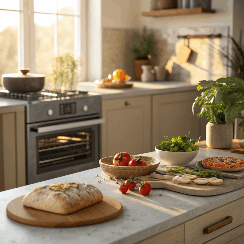home kitchen scene with a modern oven i