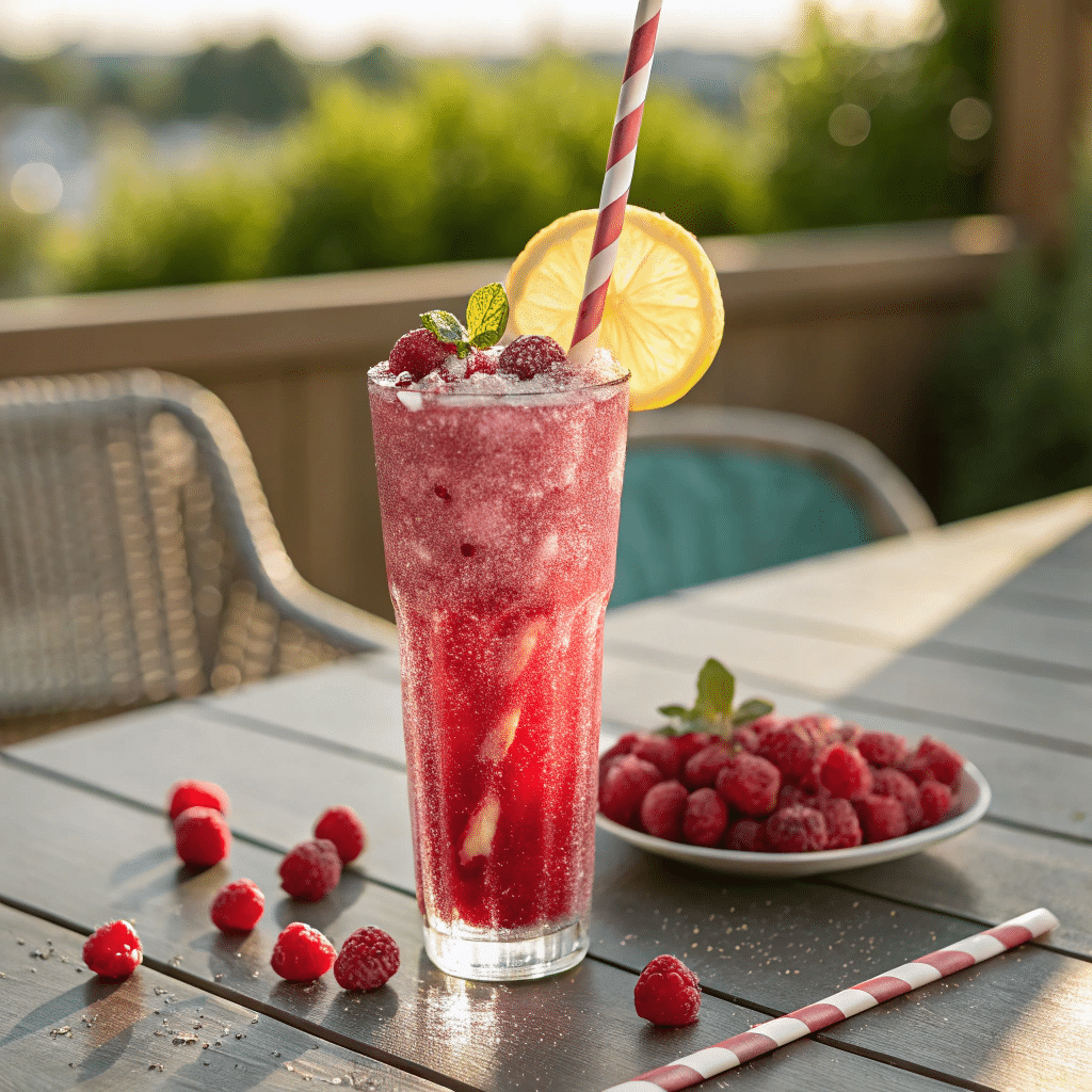 glass of icy raspberry lemonade slush