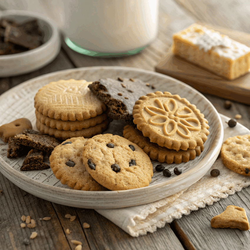 plate filled with different types of cookies