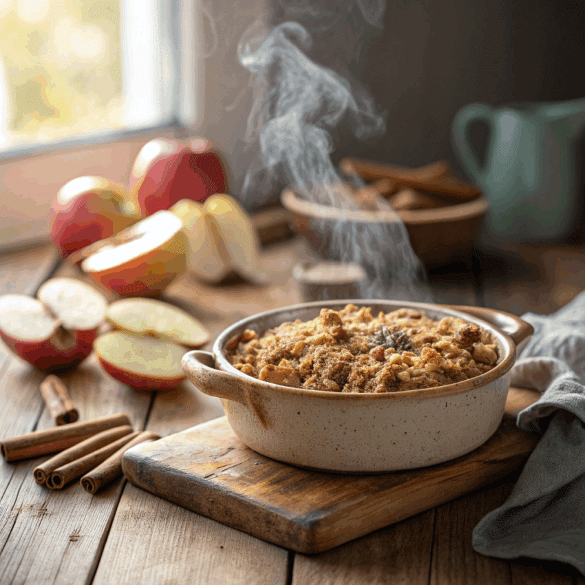 freshly baked vegan apple crumble