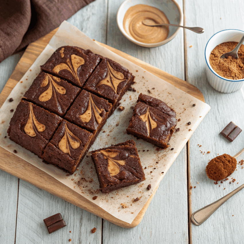 freshly baked fudgy vegan tahini brownies