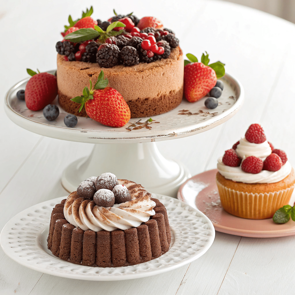 dessert platter with three different Charlottes