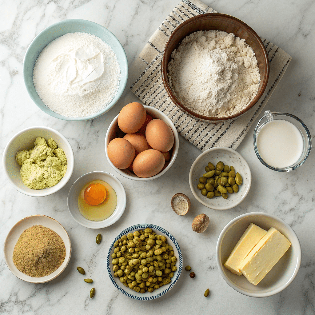 baking ingredients for cardamom pistachio cake