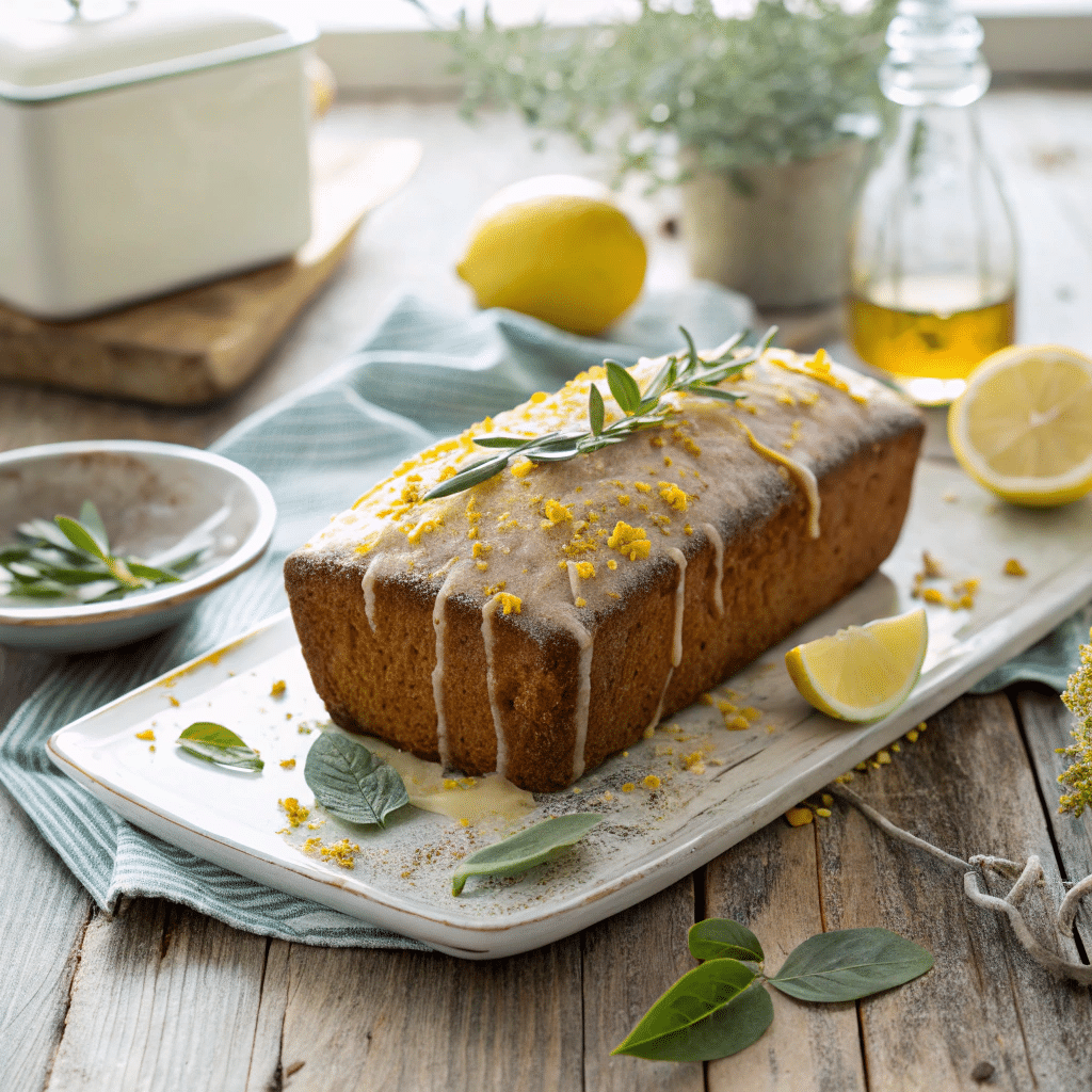freshly baked sage and lemon pound cake