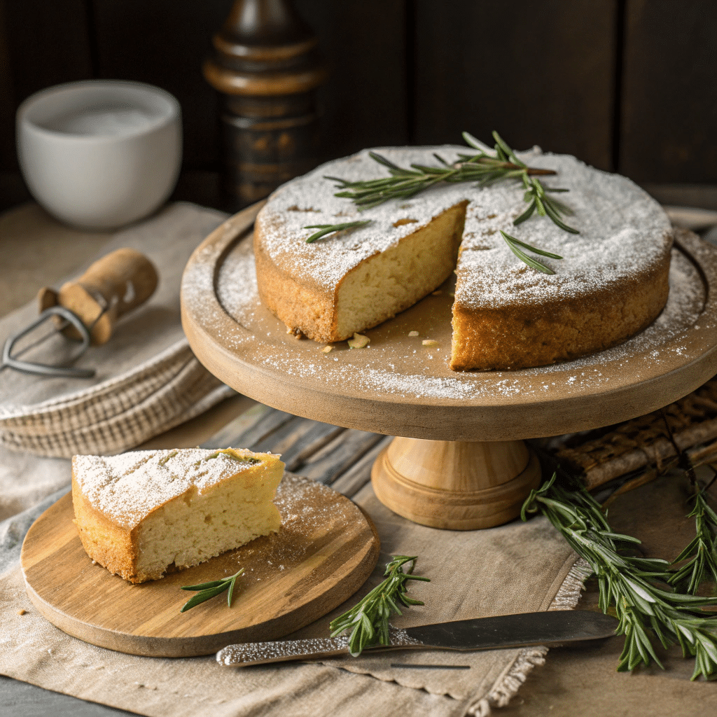 olive oil cake dusted lightly with powdered sugar