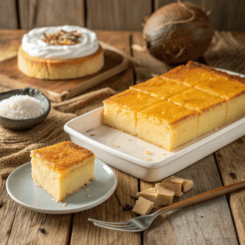 freshly baked Filipino cassava cake