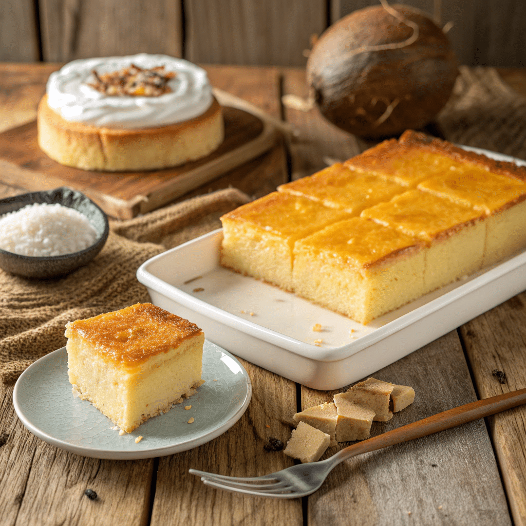 freshly baked Filipino cassava cake