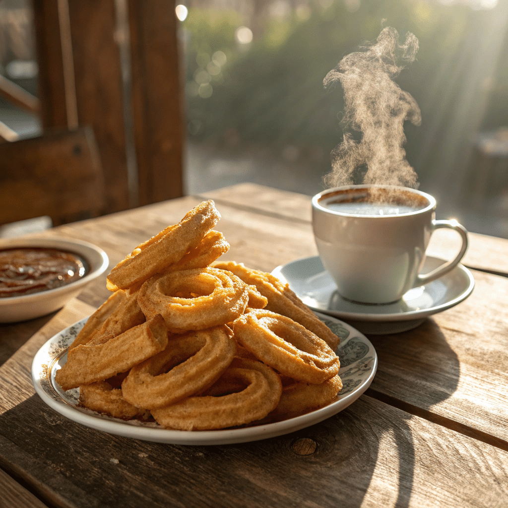 piled high with freshly fried Spanish porras