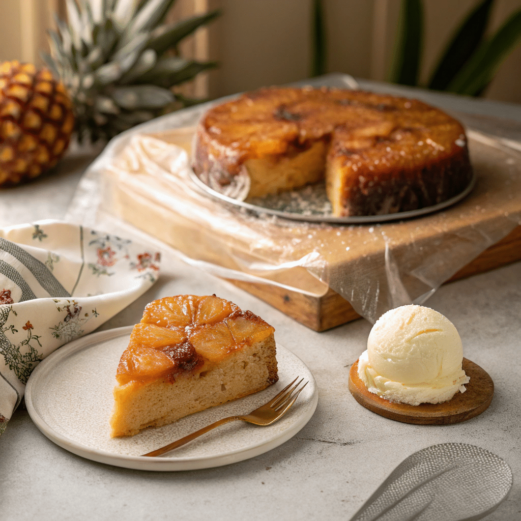 A slice of pineapple upside down cake