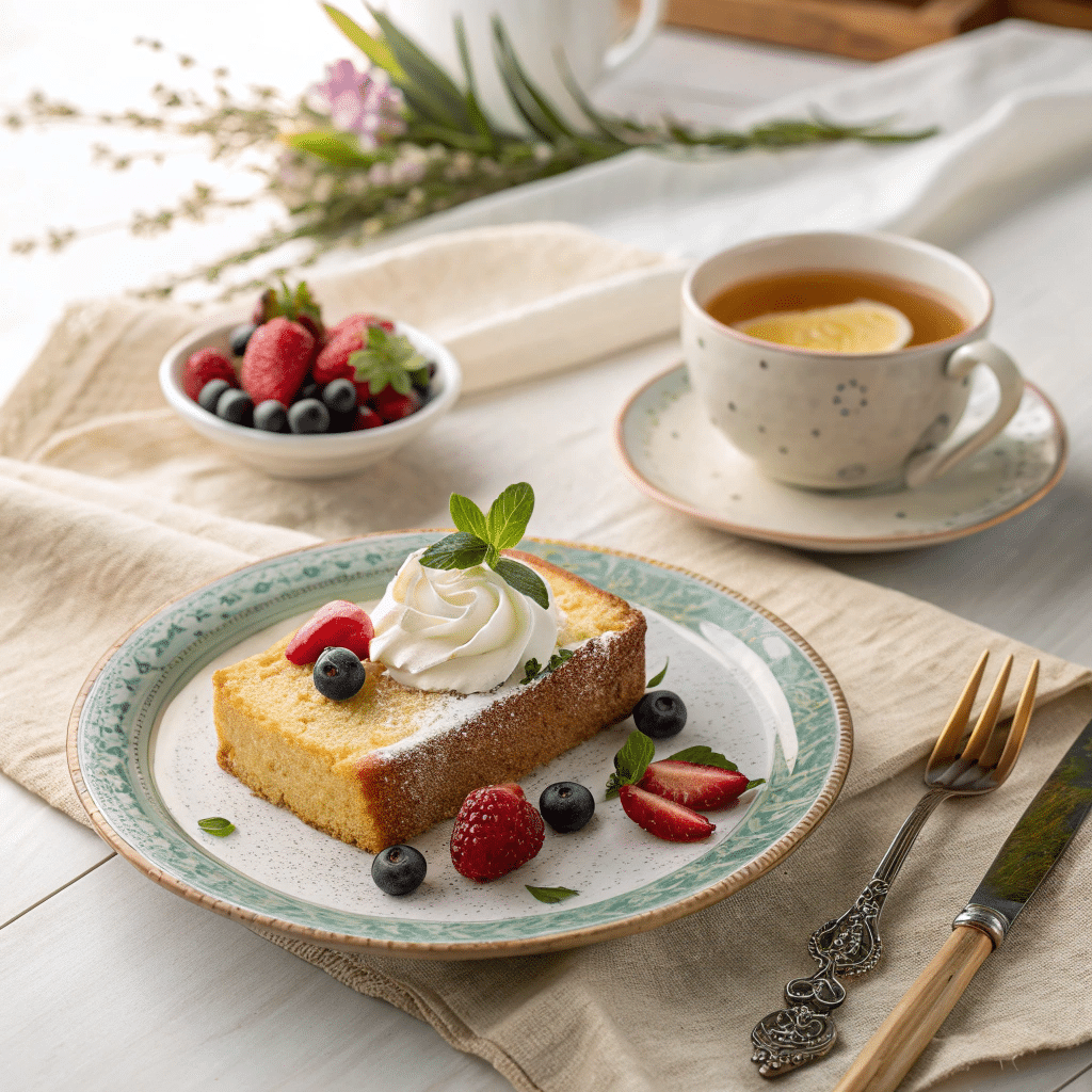 slice of sage and lemon pound cake