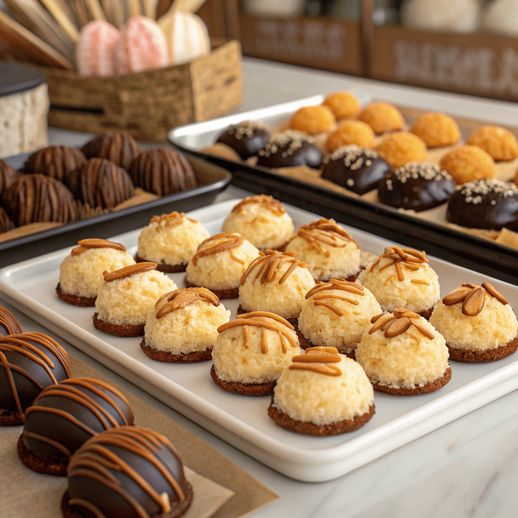 coconut macaroons displayed on a tray