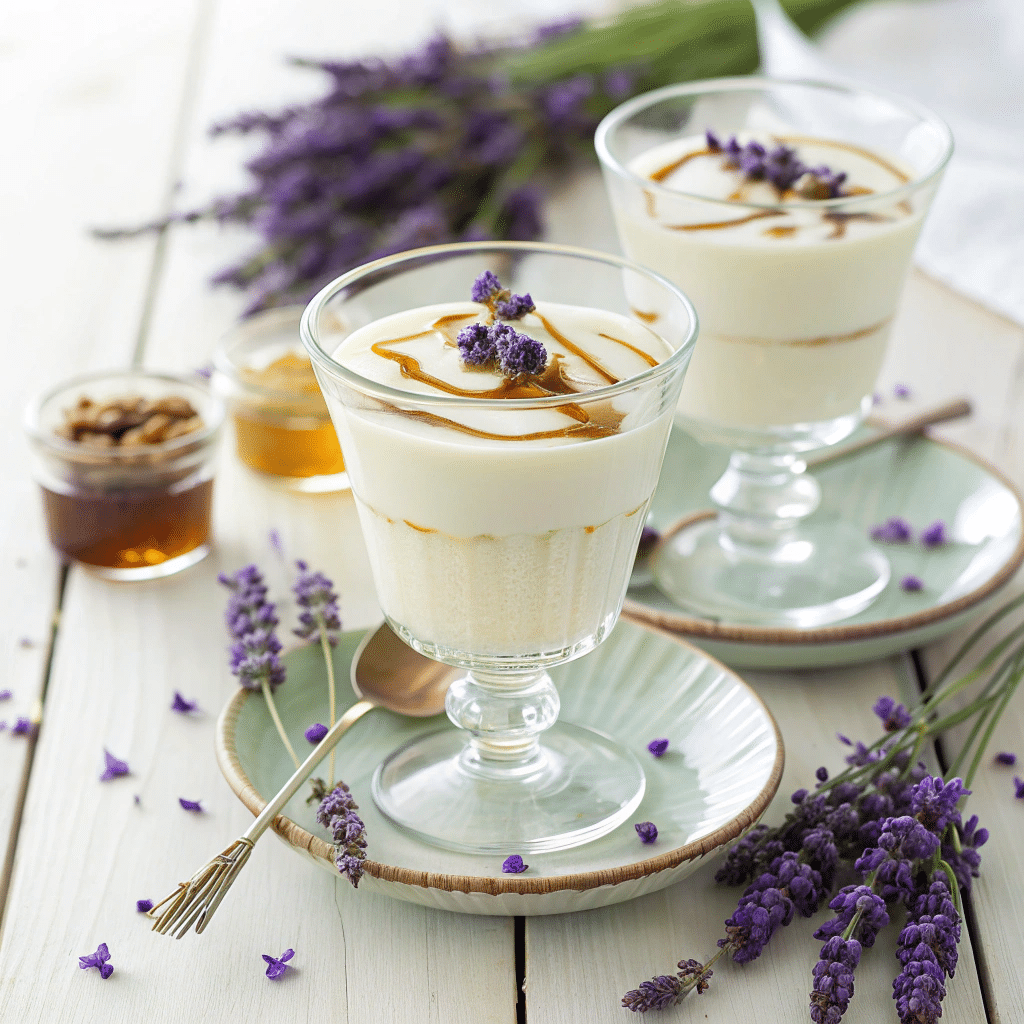 glass cups filled with creamy white panna cotta