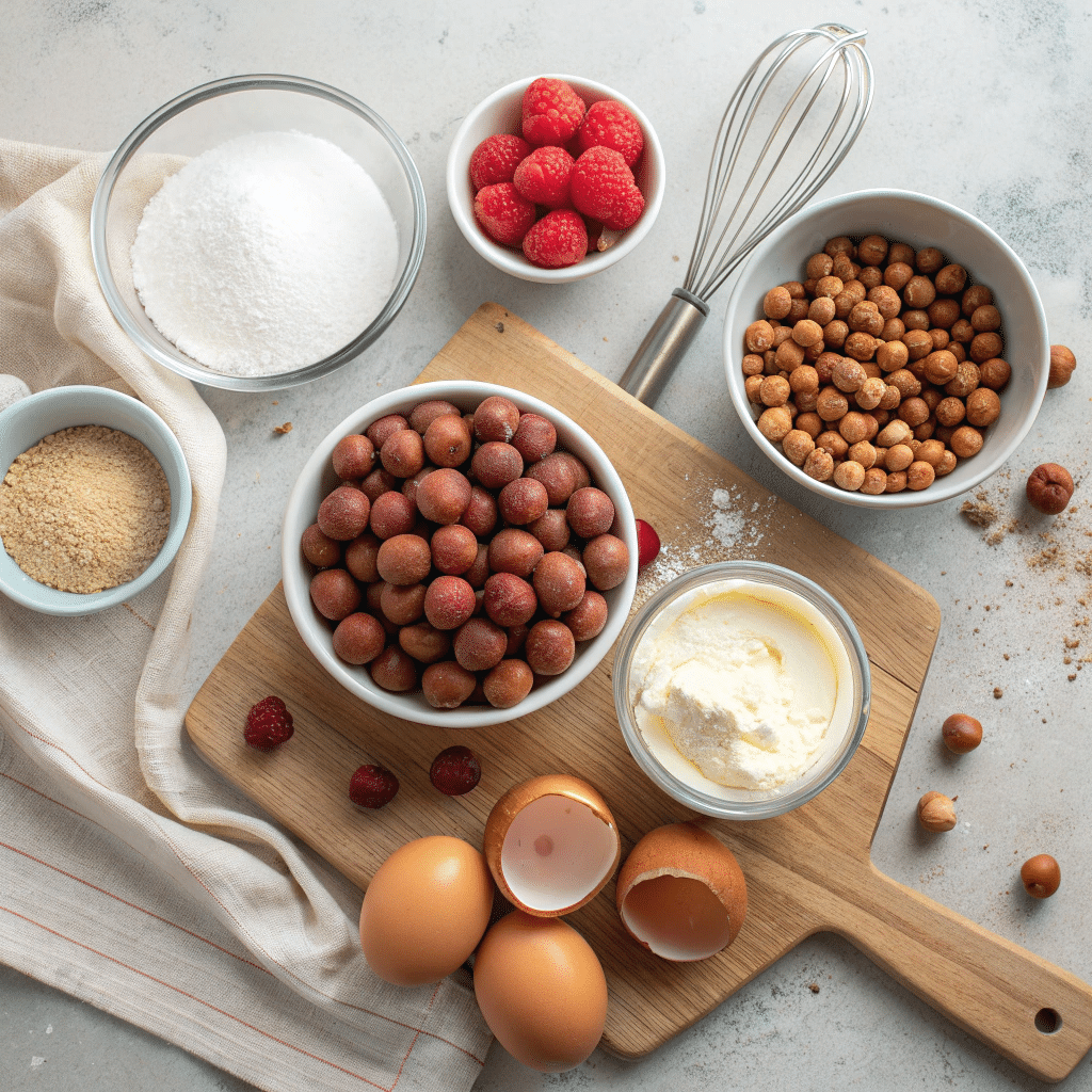 all the ingredients for hazelnut meringue torte