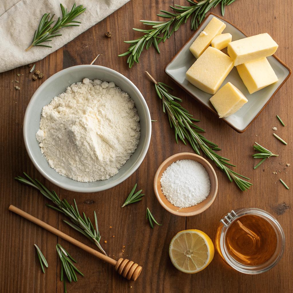 baking ingredients for rosemary shortbread cookies