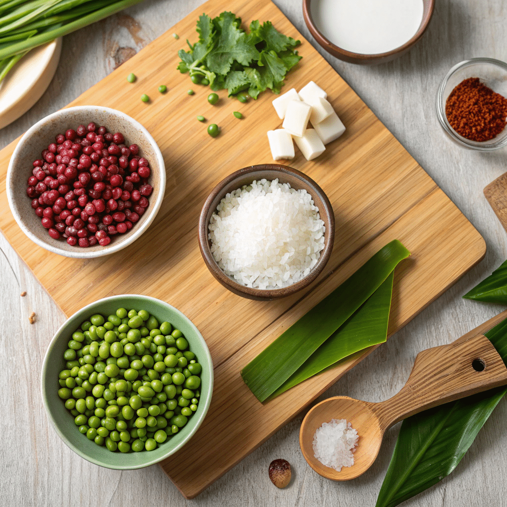 fresh ingredients for Che Ba Mau Vietnamese dessert