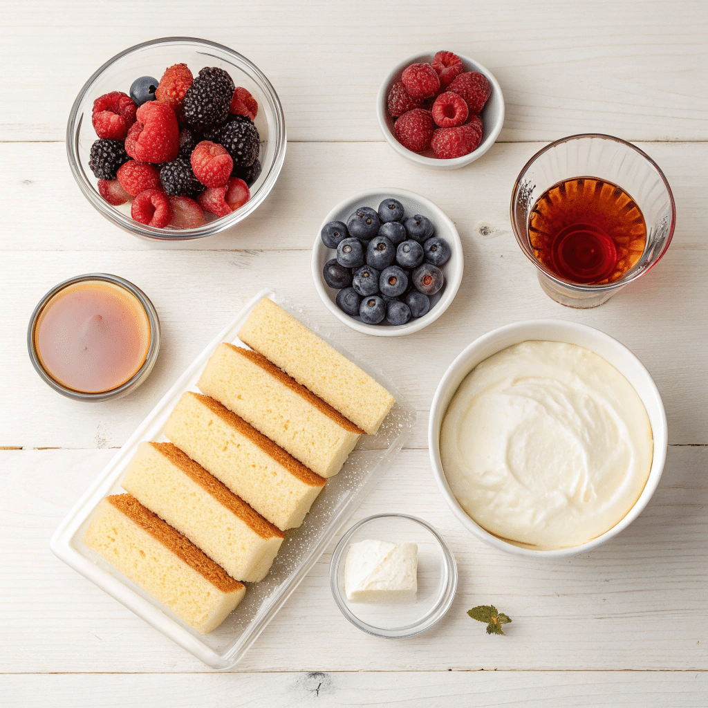 trifle ingredients neatly arranged