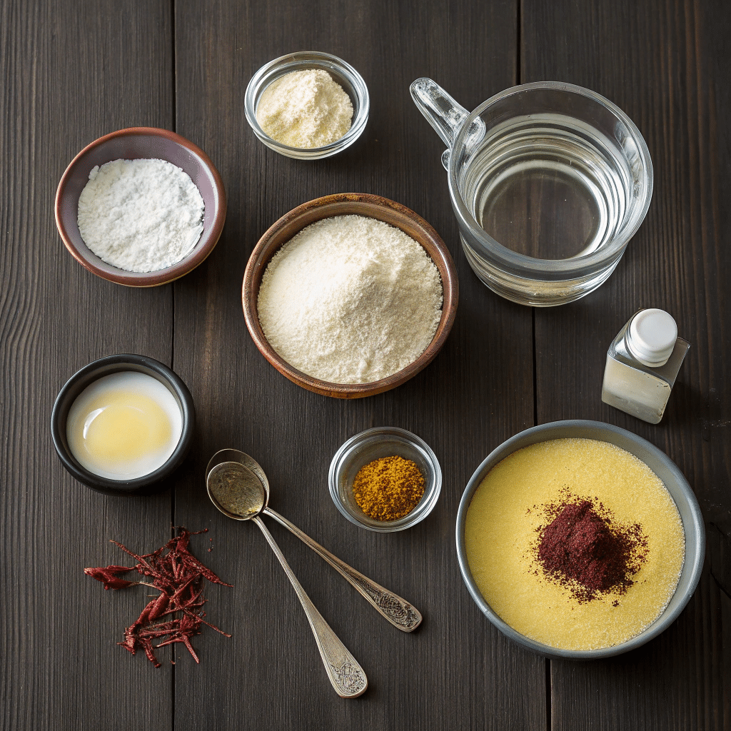 recipe ingredients on a dark wooden kitchen counter