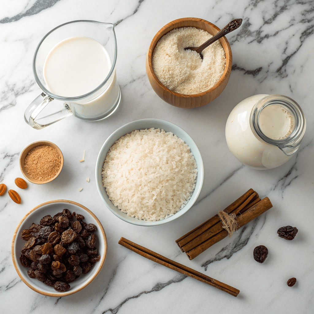raw ingredients for rice pudding