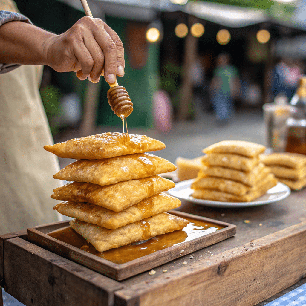 Golden sopapillas stacked