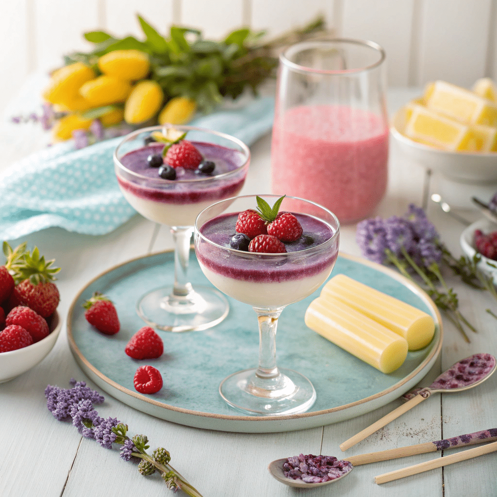 Lavender panna cotta served in elegant glasses
