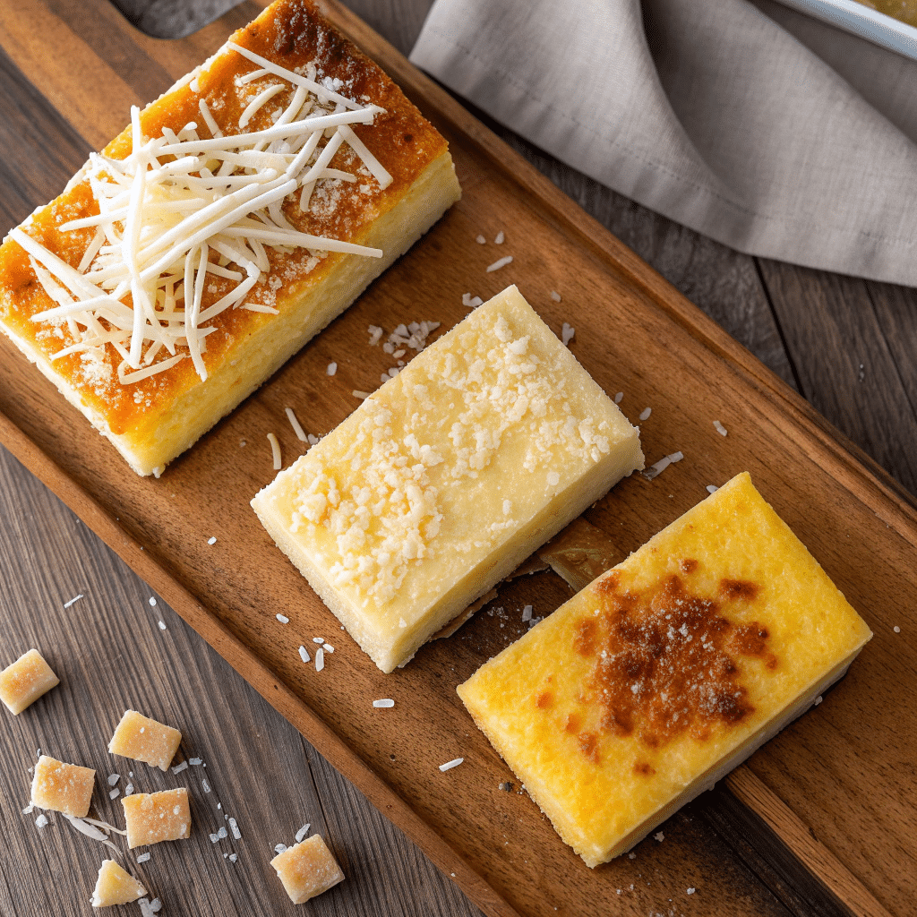 three variations of cassava cake