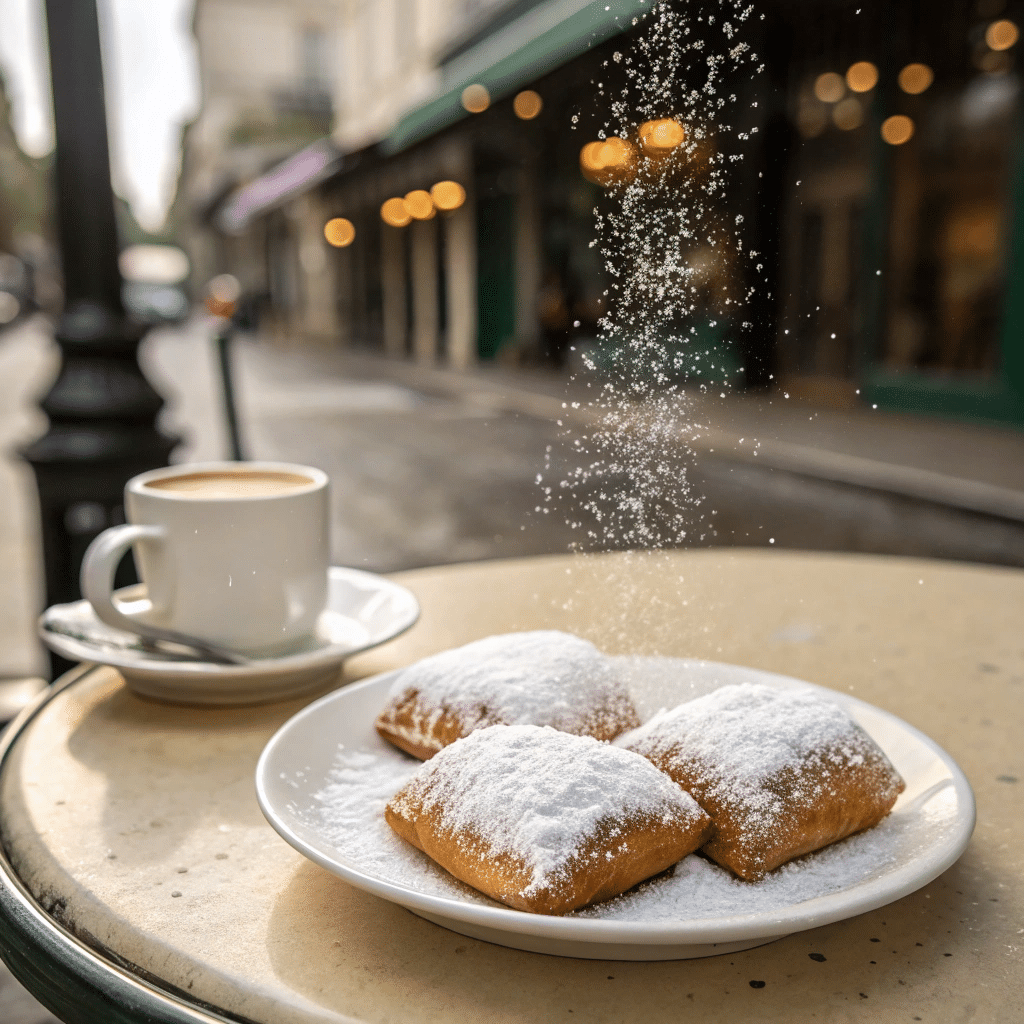 Three beignets on a white plate