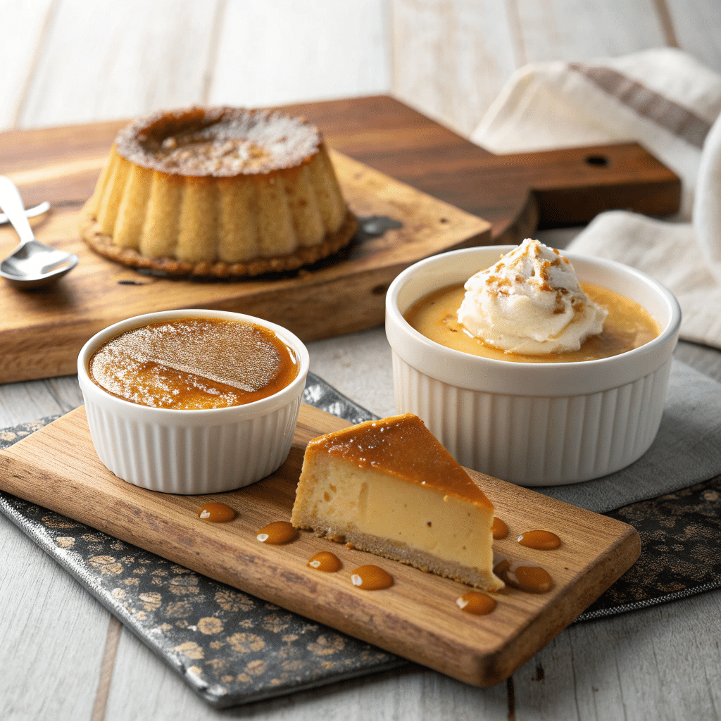 Three different styles of butterscotch desserts