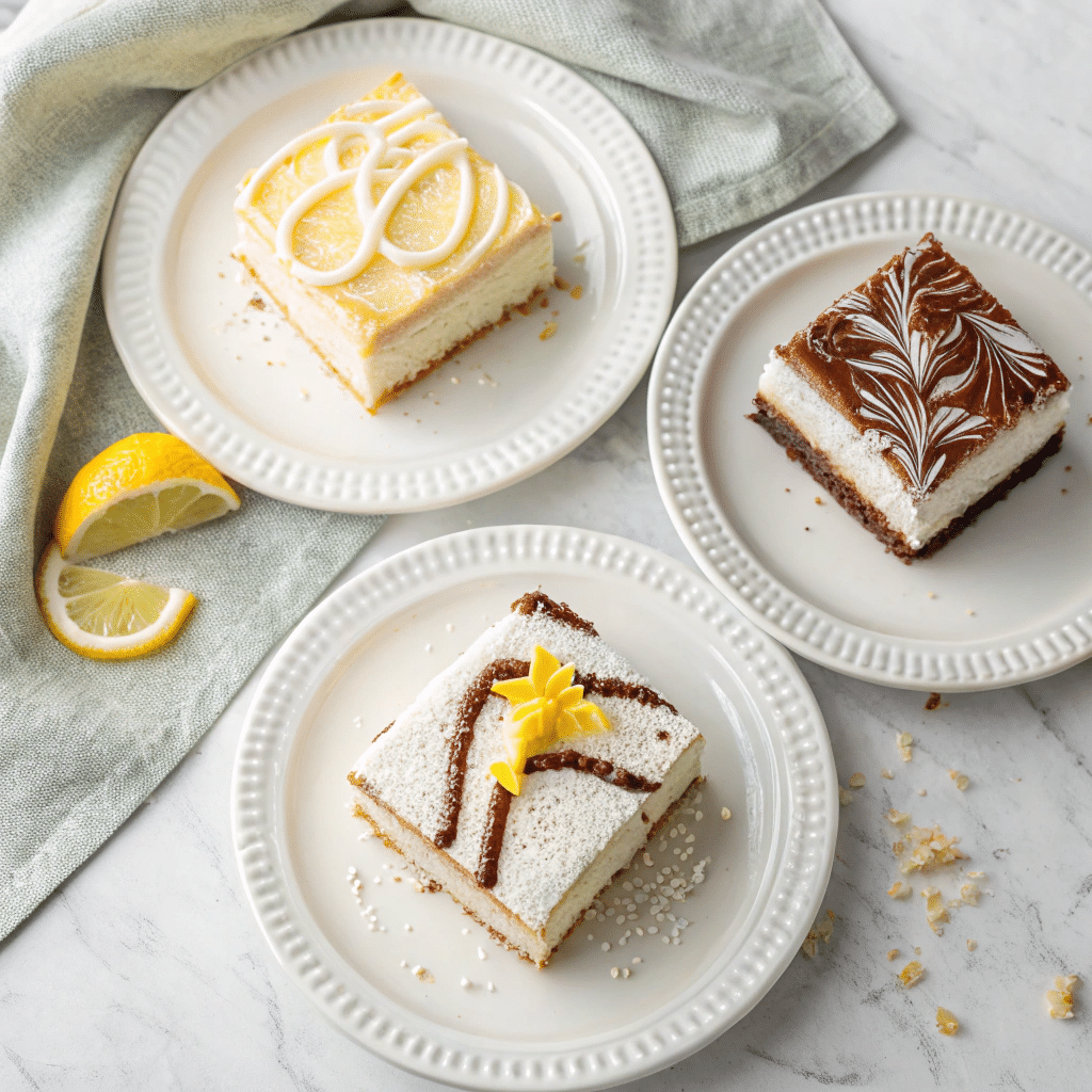 Three mini angel food cake slices