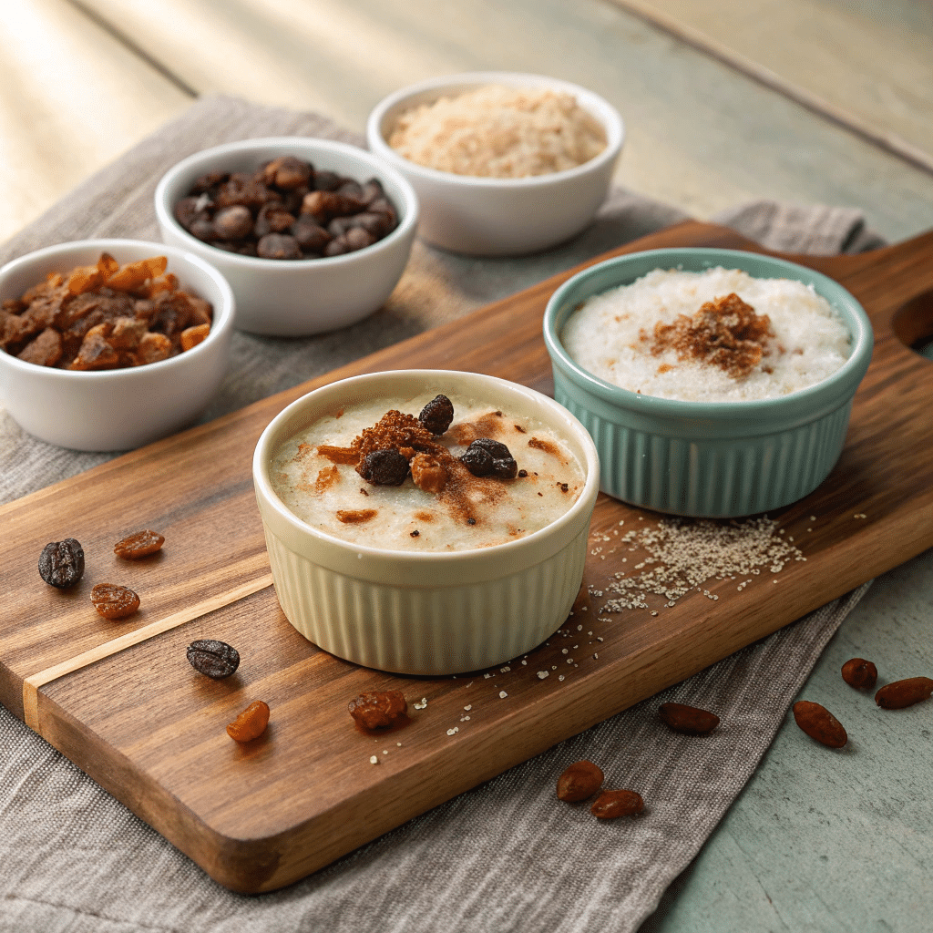 Three small bowls of rice pudding